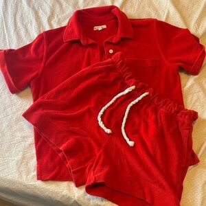 Alex Mill Red Benny Terry Polo & Drawstring Shorts Set